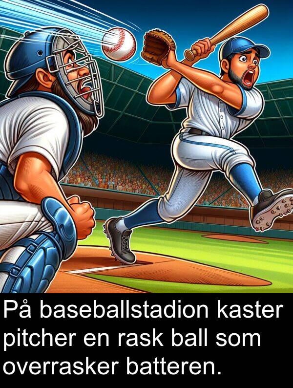 overrasker: På baseballstadion kaster pitcher en rask ball som overrasker batteren.