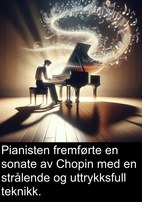 uttrykksfull: Pianisten fremførte en sonate av Chopin med en strålende og uttrykksfull teknikk.