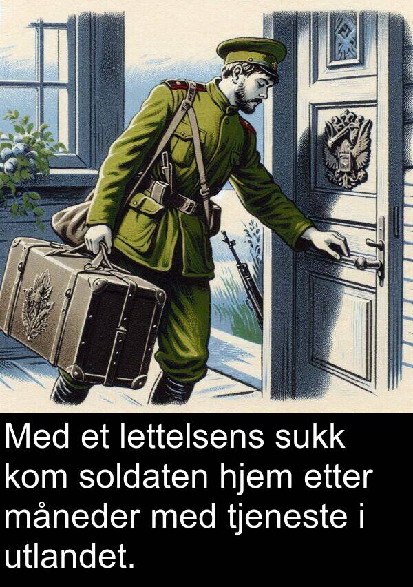 måneder: Med et lettelsens sukk kom soldaten hjem etter måneder med tjeneste i utlandet.