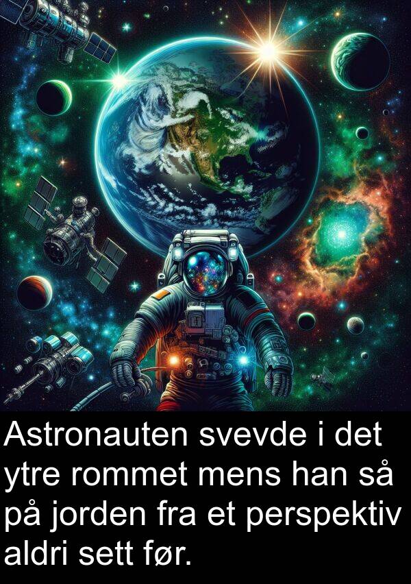 perspektiv: Astronauten svevde i det ytre rommet mens han så på jorden fra et perspektiv aldri sett før.