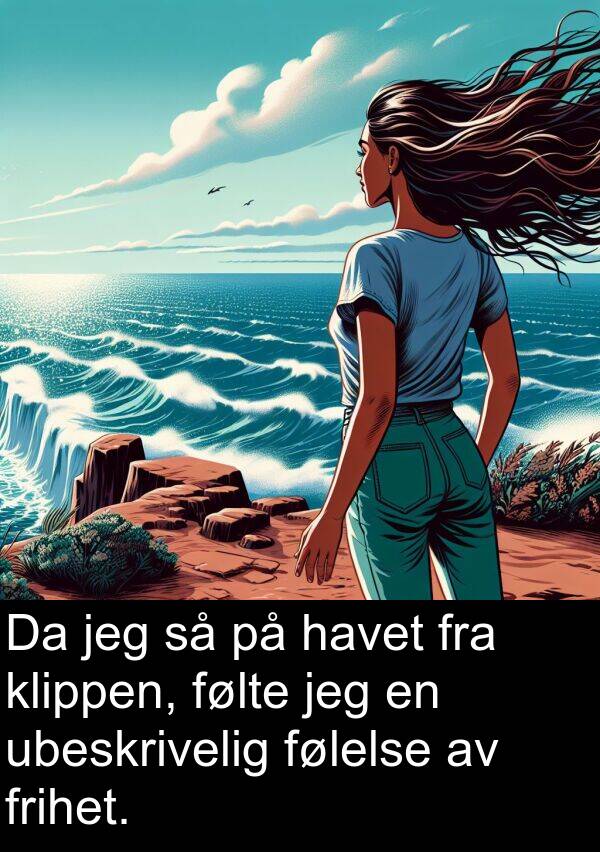 havet: Da jeg så på havet fra klippen, følte jeg en ubeskrivelig følelse av frihet.