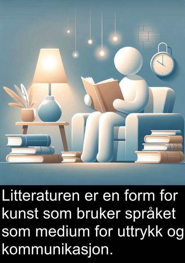 medium: Litteraturen er en form for kunst som bruker språket som medium for uttrykk og kommunikasjon.