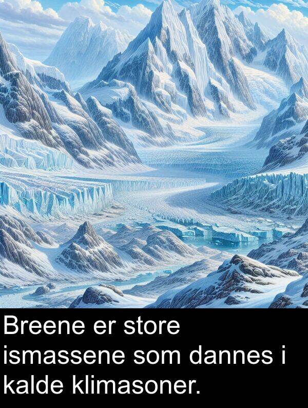 dannes: Breene er store ismassene som dannes i kalde klimasoner.