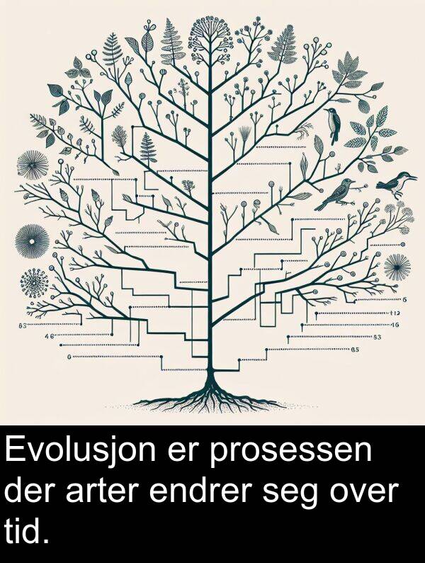 endrer: Evolusjon er prosessen der arter endrer seg over tid.