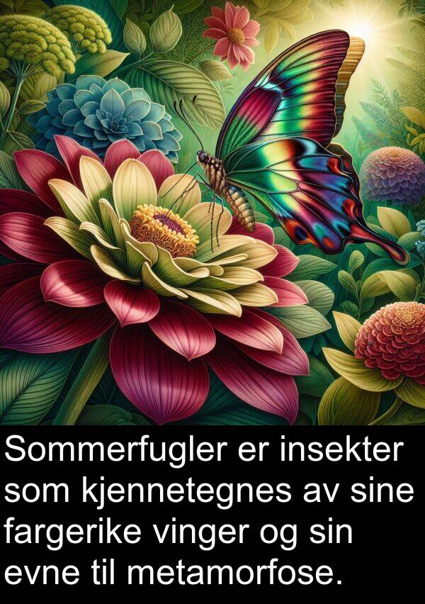 metamorfose: Sommerfugler er insekter som kjennetegnes av sine fargerike vinger og sin evne til metamorfose.