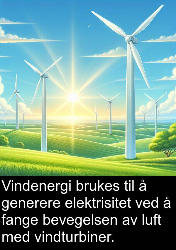 vindturbiner: Vindenergi brukes til å generere elektrisitet ved å fange bevegelsen av luft med vindturbiner.