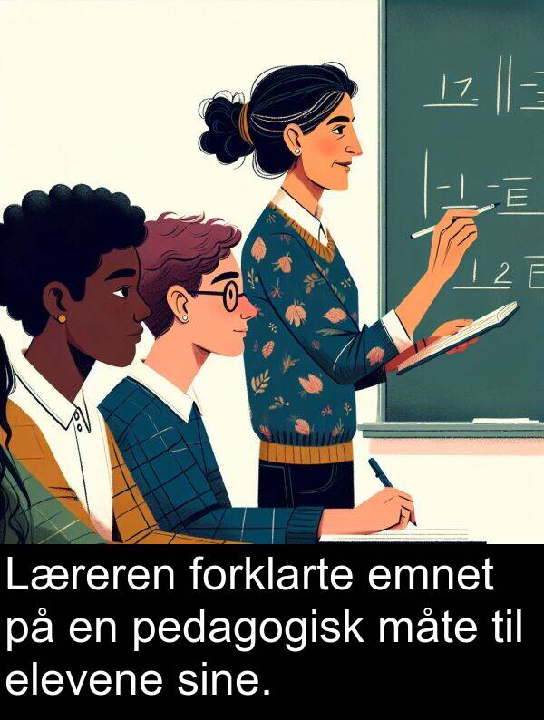 pedagogisk: Læreren forklarte emnet på en pedagogisk måte til elevene sine.