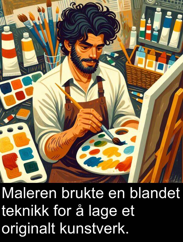 originalt: Maleren brukte en blandet teknikk for å lage et originalt kunstverk.