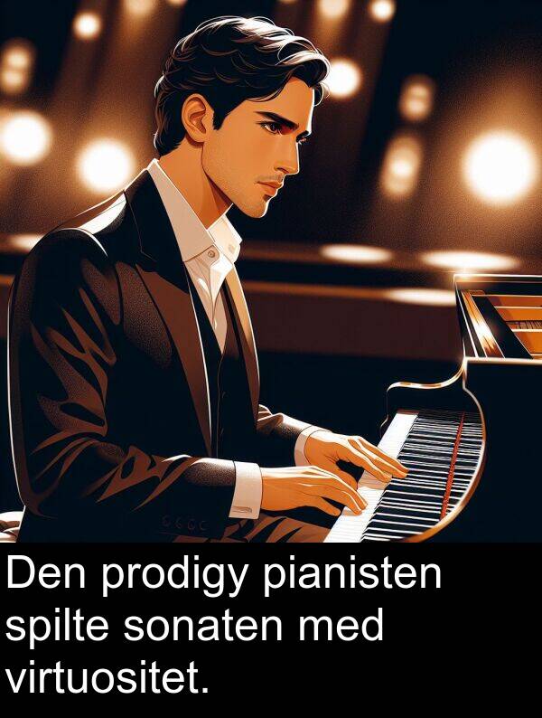 pianisten: Den prodigy pianisten spilte sonaten med virtuositet.