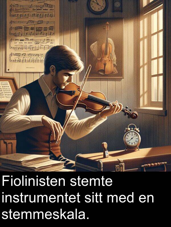 instrumentet: Fiolinisten stemte instrumentet sitt med en stemmeskala.