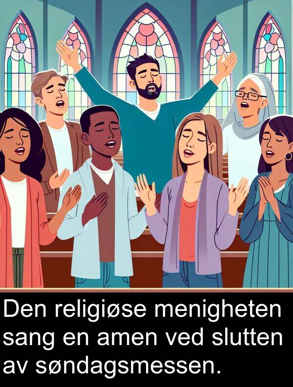 menigheten: Den religiøse menigheten sang en amen ved slutten av søndagsmessen.