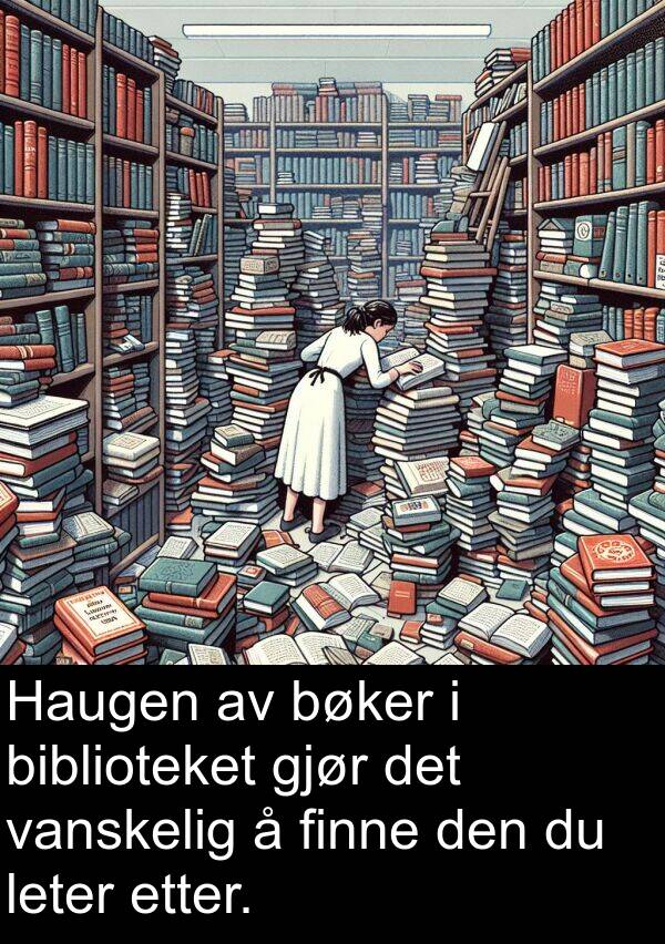 biblioteket: Haugen av bøker i biblioteket gjør det vanskelig å finne den du leter etter.