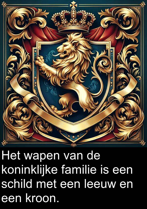 schild: Het wapen van de koninklijke familie is een schild met een leeuw en een kroon.