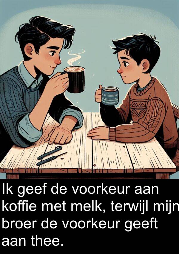 geeft: Ik geef de voorkeur aan koffie met melk, terwijl mijn broer de voorkeur geeft aan thee.