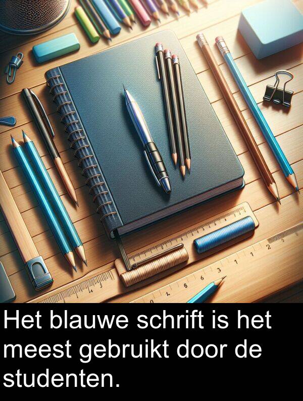 gebruikt: Het blauwe schrift is het meest gebruikt door de studenten.