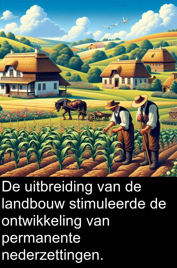 nederzettingen: De uitbreiding van de landbouw stimuleerde de ontwikkeling van permanente nederzettingen.