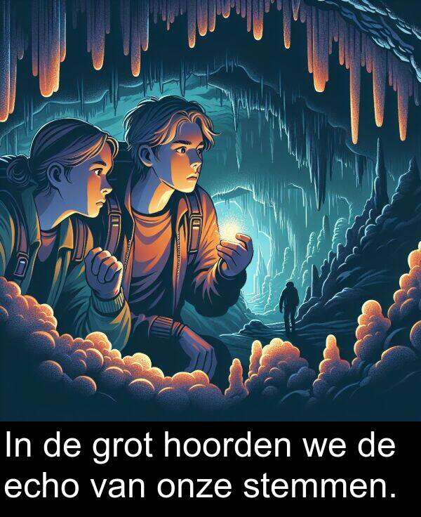 echo: In de grot hoorden we de echo van onze stemmen.