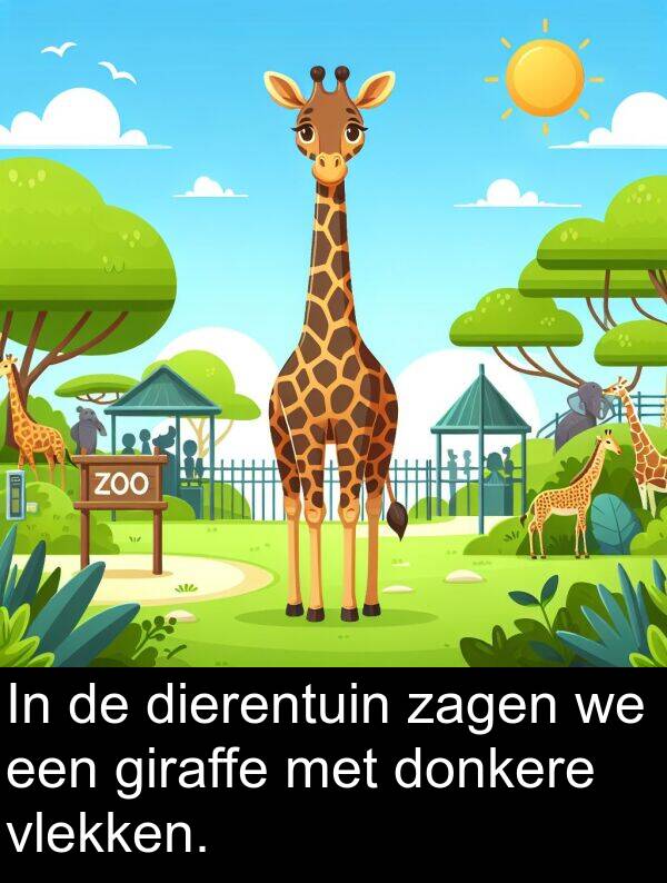 dierentuin: In de dierentuin zagen we een giraffe met donkere vlekken.