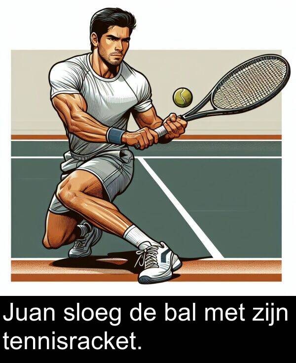 zijn: Juan sloeg de bal met zijn tennisracket.