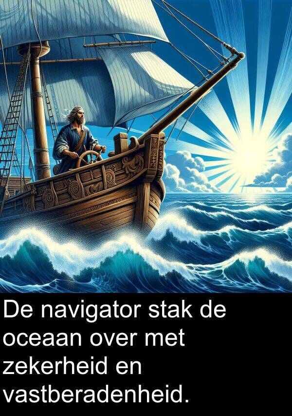 vastberadenheid: De navigator stak de oceaan over met zekerheid en vastberadenheid.