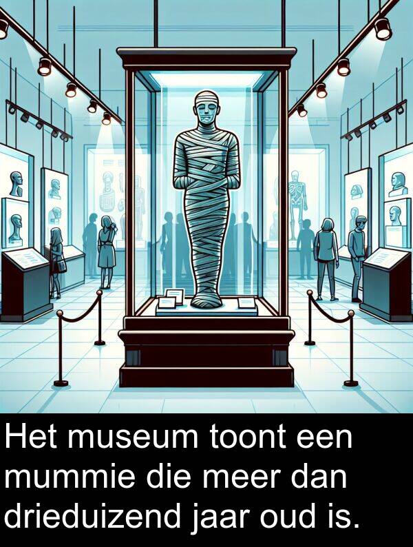 dan: Het museum toont een mummie die meer dan drieduizend jaar oud is.