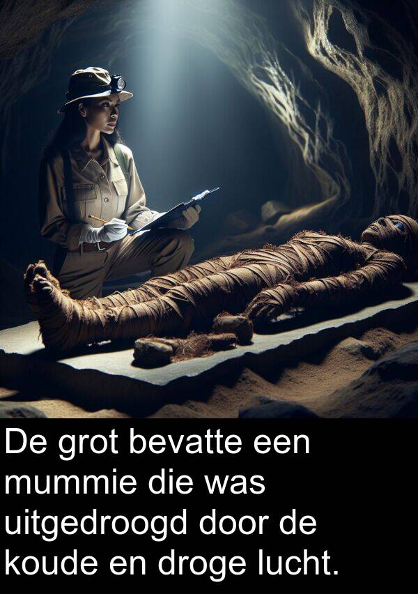 grot: De grot bevatte een mummie die was uitgedroogd door de koude en droge lucht.