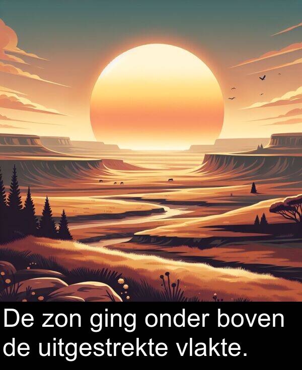 zon: De zon ging onder boven de uitgestrekte vlakte.