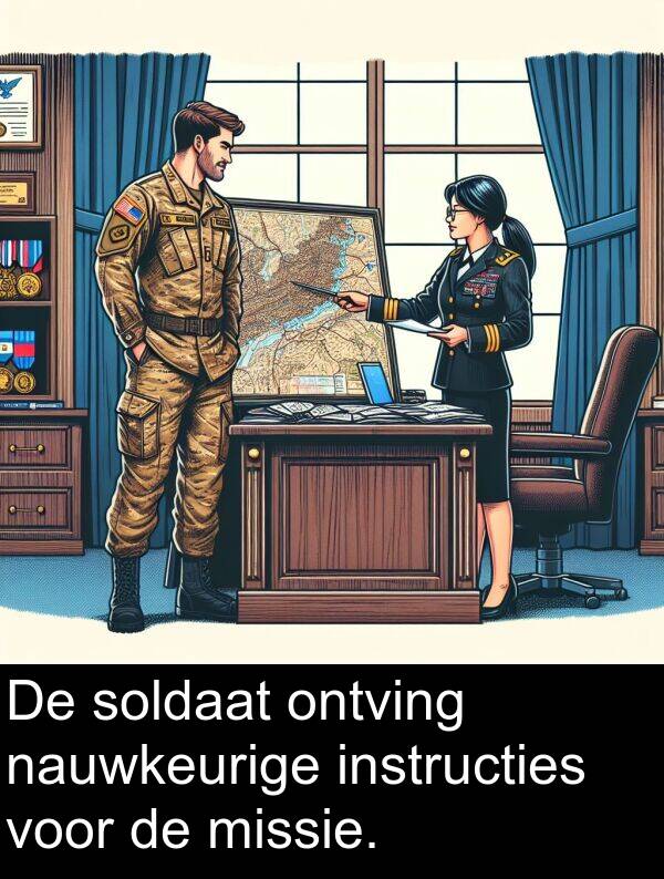 instructies: De soldaat ontving nauwkeurige instructies voor de missie.