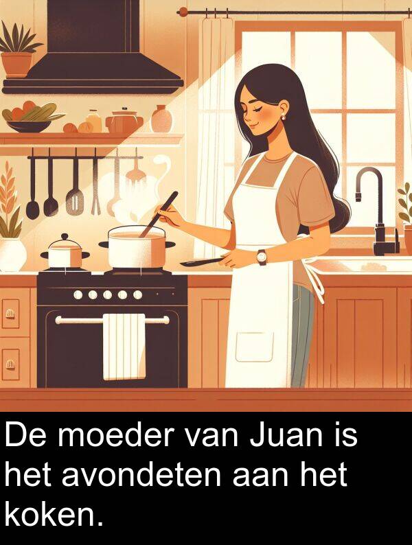 aan: De moeder van Juan is het avondeten aan het koken.