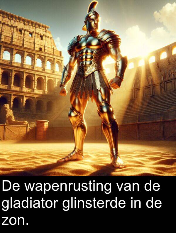 wapenrusting: De wapenrusting van de gladiator glinsterde in de zon.