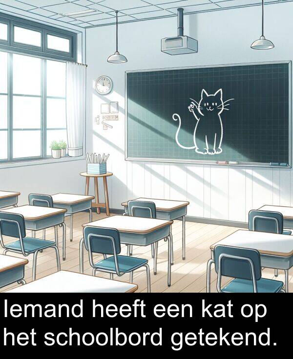 kat: Iemand heeft een kat op het schoolbord getekend.