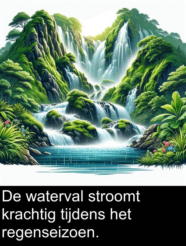 waterval: De waterval stroomt krachtig tijdens het regenseizoen.