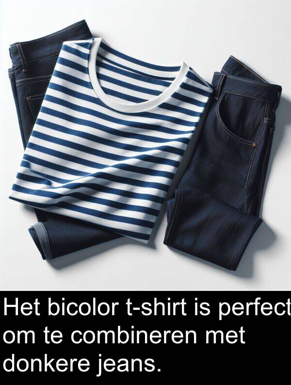 jeans: Het bicolor t-shirt is perfect om te combineren met donkere jeans.