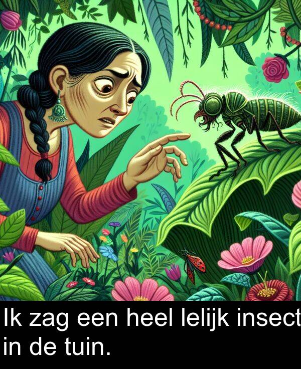 een: Ik zag een heel lelijk insect in de tuin.