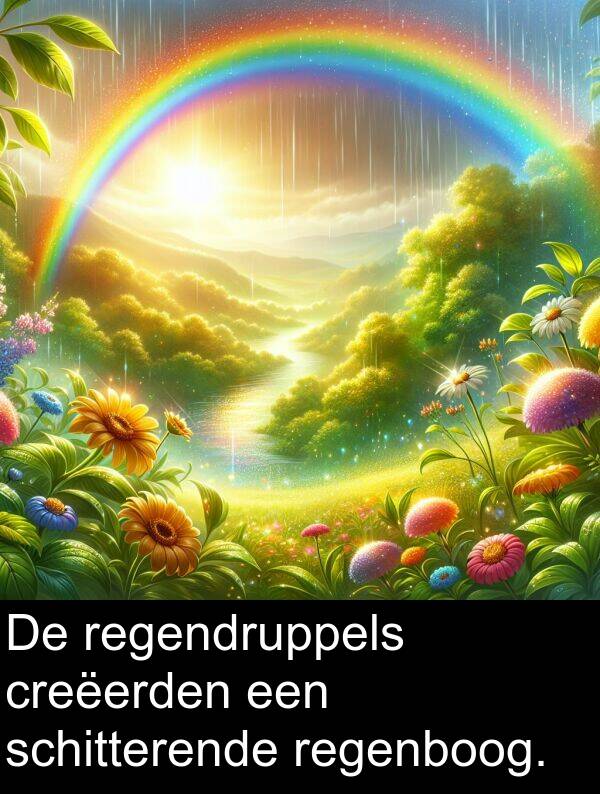 schitterende: De regendruppels creëerden een schitterende regenboog.