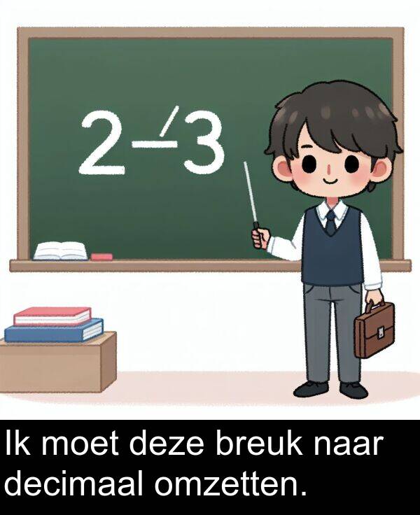 omzetten: Ik moet deze breuk naar decimaal omzetten.