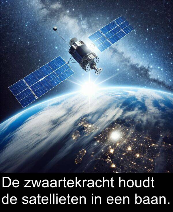 satellieten: De zwaartekracht houdt de satellieten in een baan.