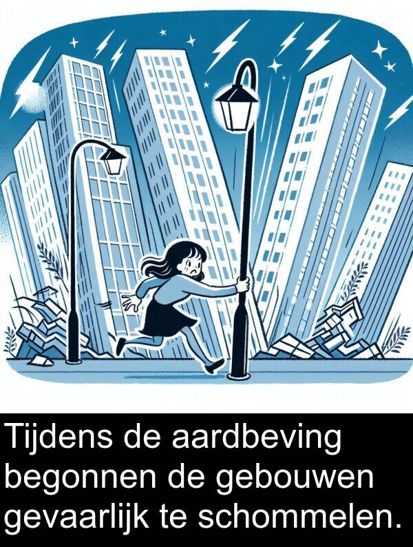 aardbeving: Tijdens de aardbeving begonnen de gebouwen gevaarlijk te schommelen.