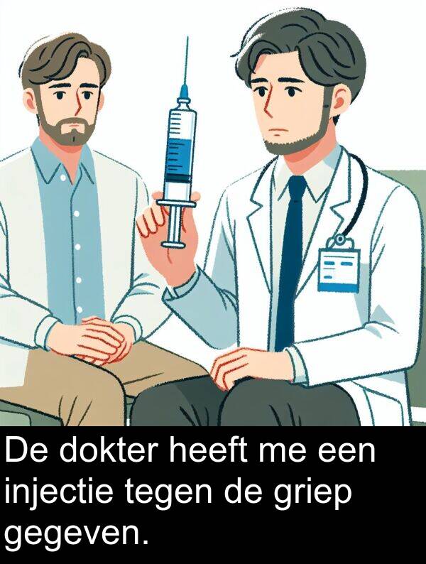 injectie: De dokter heeft me een injectie tegen de griep gegeven.