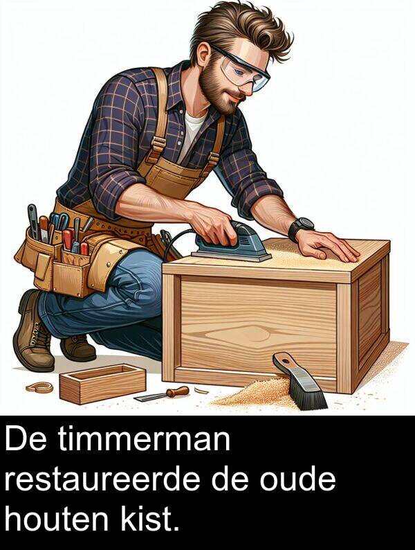 kist: De timmerman restaureerde de oude houten kist.