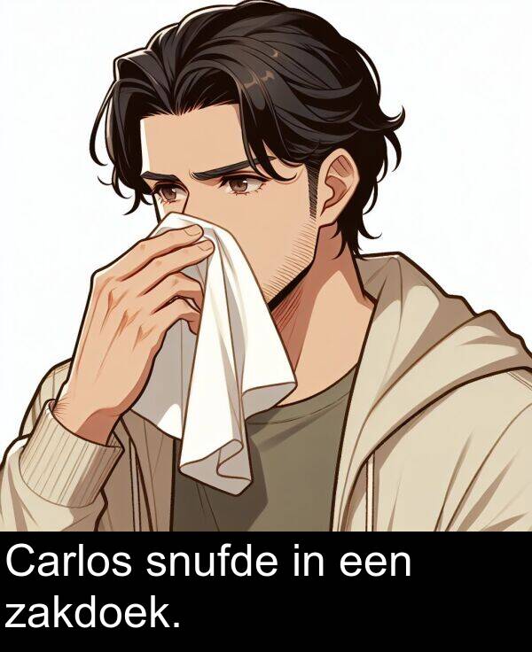 een: Carlos snufde in een zakdoek.