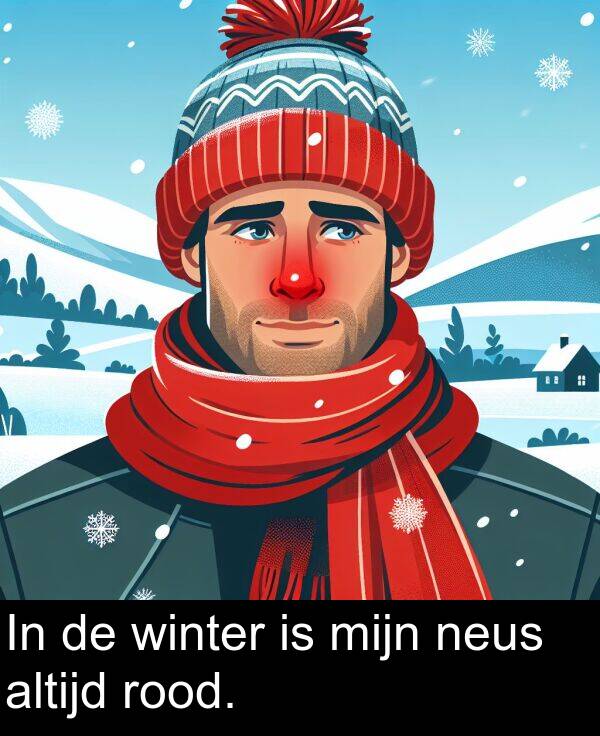 neus: In de winter is mijn neus altijd rood.