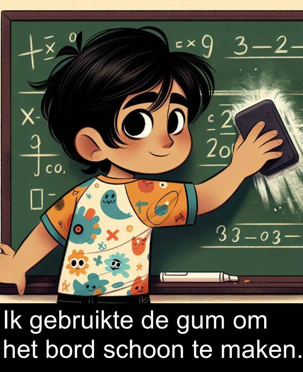 gebruikte: Ik gebruikte de gum om het bord schoon te maken.