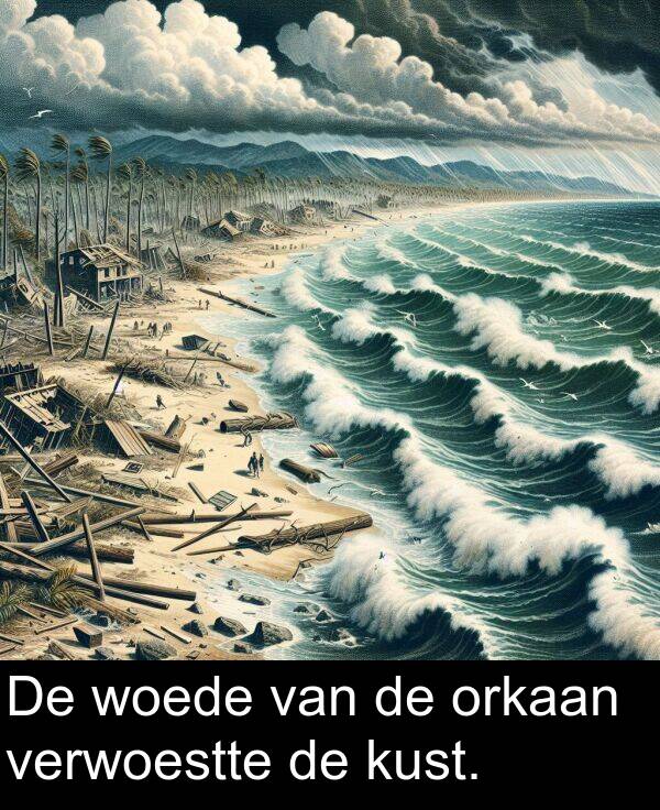 van: De woede van de orkaan verwoestte de kust.