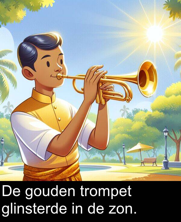 zon: De gouden trompet glinsterde in de zon.