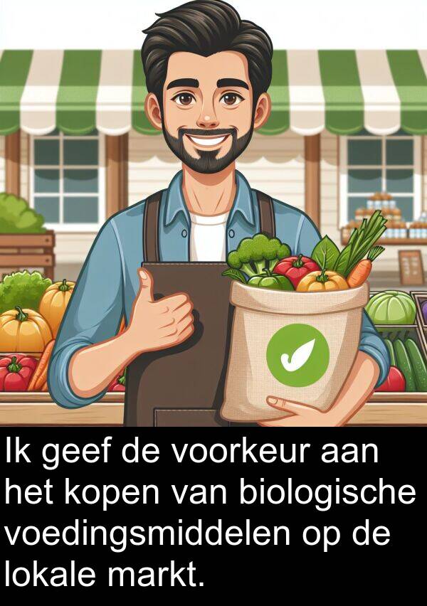 geef: Ik geef de voorkeur aan het kopen van biologische voedingsmiddelen op de lokale markt.