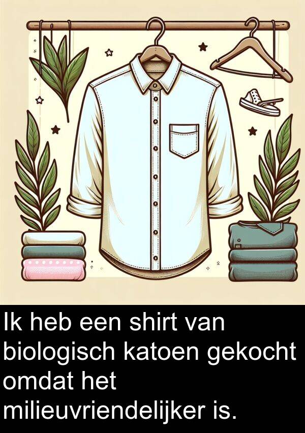 omdat: Ik heb een shirt van biologisch katoen gekocht omdat het milieuvriendelijker is.