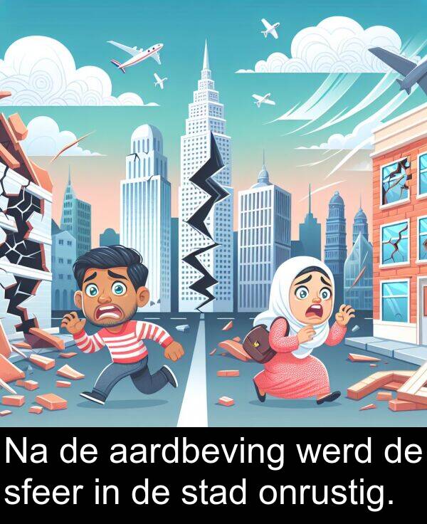 aardbeving: Na de aardbeving werd de sfeer in de stad onrustig.