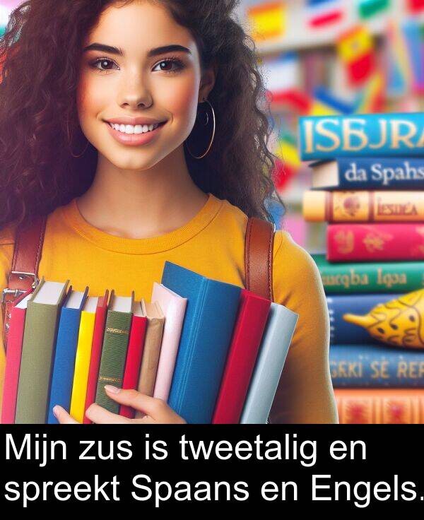 zus: Mijn zus is tweetalig en spreekt Spaans en Engels.