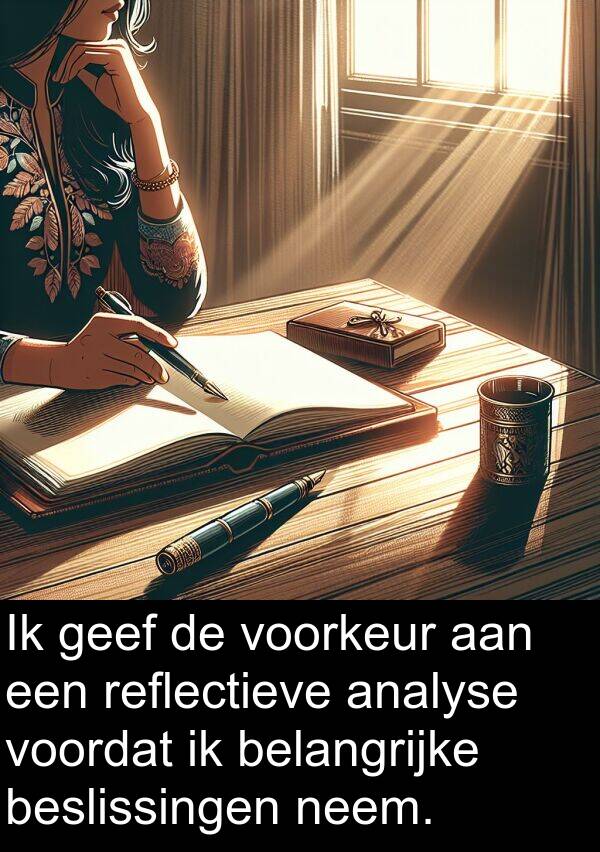 neem: Ik geef de voorkeur aan een reflectieve analyse voordat ik belangrijke beslissingen neem.